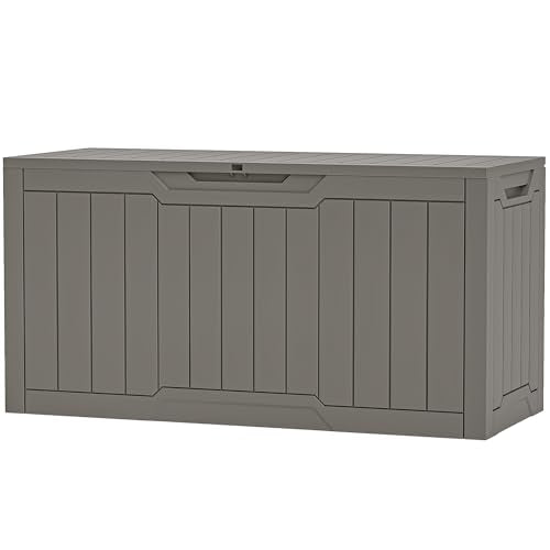YITAHOME 80-Gallon Waterproof Resin Outdoor Storage Box, Lockable Storage Container for Outdoor Furniture, Cushion Storage, Pool Accessories, Garden Tools and Sporting Gear, Taupe