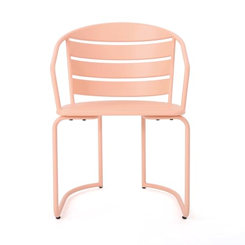 Christopher Knight Home Adley Outdoor Bistro Set, 3-Piece Bistro Table and Chair Set of 2, Patio Furniture Set with Iron Frame, Bistro Dining for Poolside Garden Cafeteria, Matte Coral
