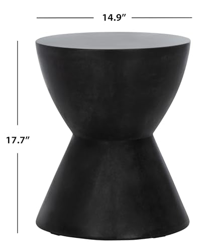 SAFAVIEH Outdoor - Athena Accent Stool - Black Concrete - Sculptural Drum Design - Ideal for Living Room, Patio, Deck, Sunroom, 14.9" W x 14.9" D x 17.7" H (VNN1011C)