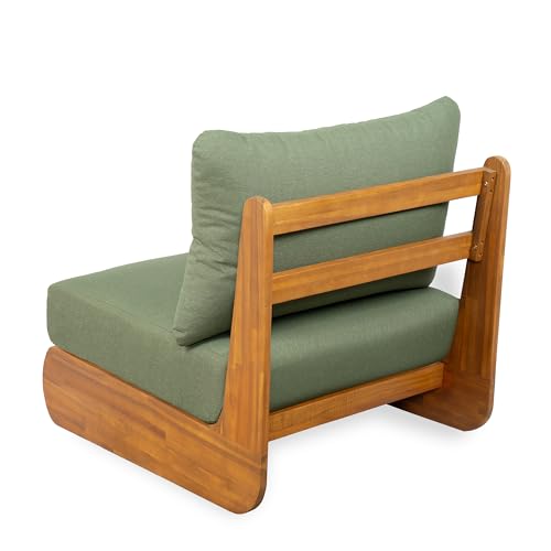 Christopher Knight Home Poppy Outdoor Club Chair with Water Resistant, Acacia Wood Lounge Chair Outdoor, Patio Low Profile Accent Chair, Comfy Reading Chair for Garden Backyard, Teak + Green