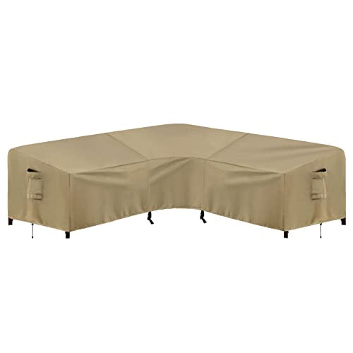 PureFit Outdoor Sectional Sofa Cover Waterproof V Shaped Patio Furniture Covers for Deck, Lawn and Backyard, 89”x89”, Camel