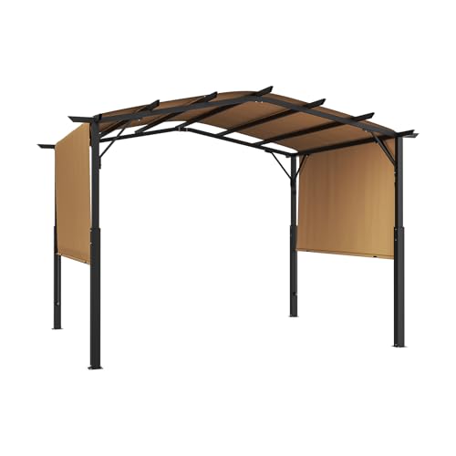VEVOR 10 x 10 ft Outdoor Pergola, Arched Top Metal Pergola, Retractable Pergola with Sun Shade Canopy, Large Patio Shelter Pavilion, Heavy Duty Garden Pergola for Deck Backyard Porch Poolside
