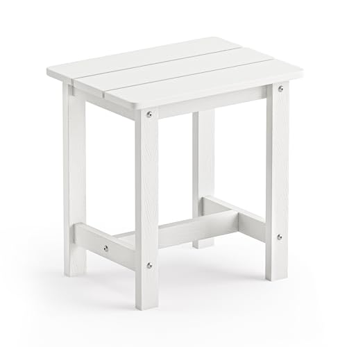 LUE BONA Outdoor Side Table, HDPS Small Outdoor Adirondack Side Tables, Outside End Table for Patio, Porch, Deck, Weather Resistant/Easy Maintenance, White