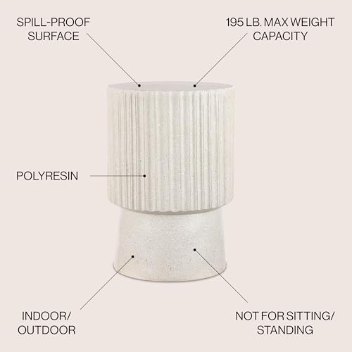 JONATHAN Y Louisa 19" Fluted Outdoor Accent Table, All-Weather Cream Terrazzo Pedestal Garden Stool, Small Round Side Table for Patio, Porch, and Living Room TBL1102B