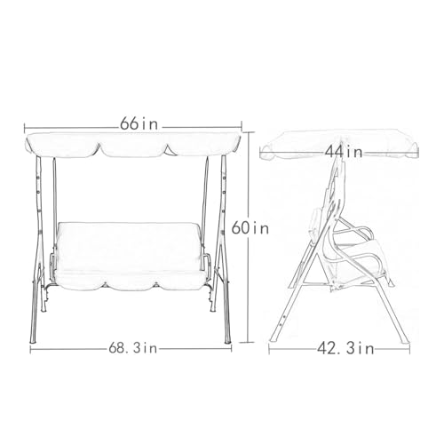 Patio Swing Sturdy Outdoor Swing Chair Stable Porch Swing Easy Setup Patio Swing with Canopy Adjustable Tilt Armrests Steel Frame for Patio Outdoor Porch Backyard, Black