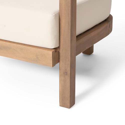 Christopher Knight Home Orion Set of 2 Outdoor Acacia Wood Club Chair with Tub Shape and Slat Panel, Patio Armchair, Water-Repellent Thick Cushion Seating for Garden Backyard Balcony, Brown Wash+Beige