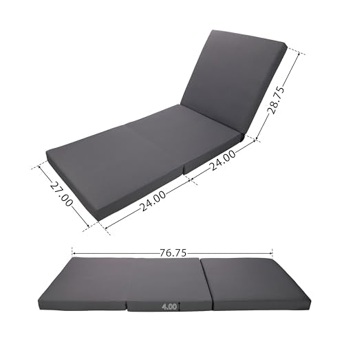 Christopher Knight Home Kayes Acacia Wood Chaise Lounge with 4'' Triple Folds Cushion, Outdoor 79'' Patio Recliner Chair with 4-Position Adjustable Backrest, Sun Lounger for Backyard, Teak+Dark Gray