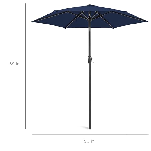 Best Choice Products 7.5ft Heavy-Duty Round Outdoor Market Table Patio Umbrella w/Steel Pole, Push Button Tilt, Easy Crank Lift - Navy Blue