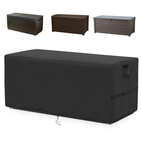 Kingling Deck Box Cover, Outdoor Storage Box Cover for Keter 165 Gallon Deck Box, Waterproof Outside Storage Bench Deck Boxes Covers Black (62" L x 30" W x 28" H inch)