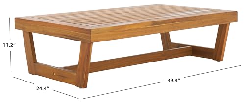 SAFAVIEH Outdoor - Lynn Coffee Table - Natural - Solid Wood - Modern Slatted Design - Ideal for Patio, Deck, Porch, Backyard, 39.4" W x 24.4" D x 11.2" H (PAT7330A)