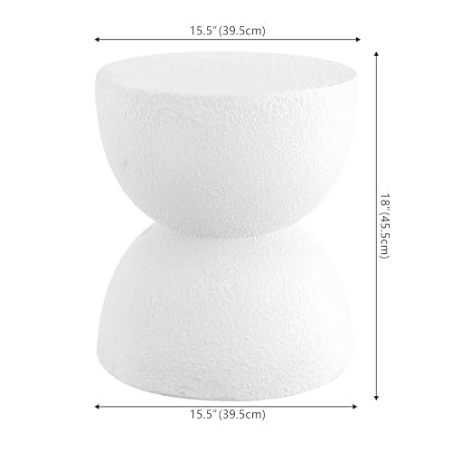 JONATHAN Y Greta Hourglass Outdoor Side Table and Stool, 18" Modern Textured All-Weather Accent End Table for Patio, Deck, or Garden, White Frosted TBL1100A