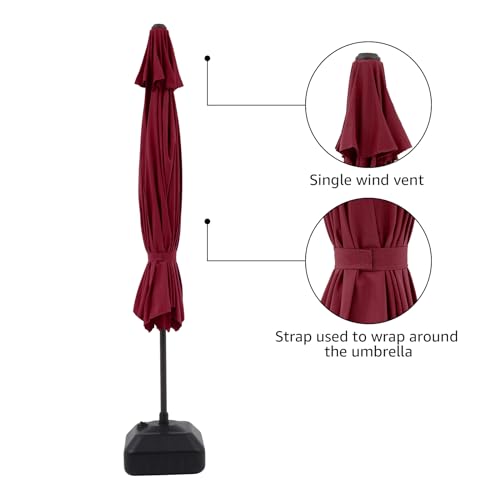 COBANA 11' Patio Umbrella, Outdoor Table Market Large Umbrella with 8 Steel Ribs and Crank, Dark Red