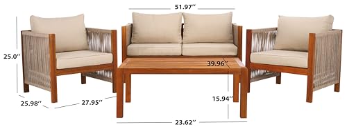 SAFAVIEH Outdoor Collection Roya Natural/Taupe Solid Wood 4-Piece Conversation Set