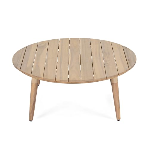 Christopher Knight Home Lalina Outdoor Coffee Table, Acacia Wood Accent Table with Slatted Panel Design, Round Patio Table for Garden Porch Balcony, Low Maintenance Outdoor Furniture, Natural