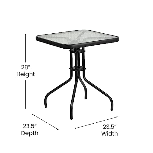 Flash Furniture Barker 23.5" Square Indoor/Outdoor Tempered Glass Patio Side Table, Outdoor Patio Table for Commercial or Residential Use, Clear/Black