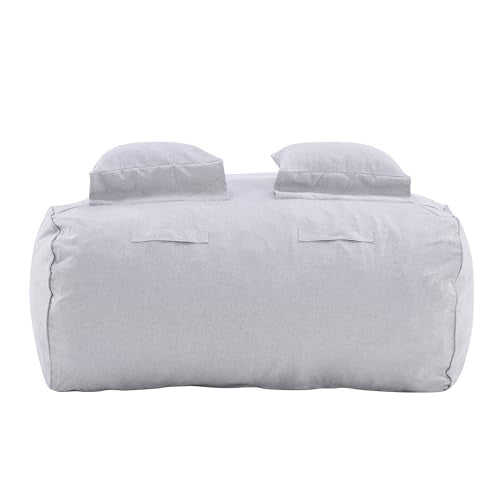 Christopher Knight Home Lemoore Giant Bean Bag Chair for Adults and Kids, Two-seat Bean Bag Sofa with Headrest Pillow, Outdoor Comfy Reading Chair, Patio Lounge Sofa for Poolside Garden, Gray