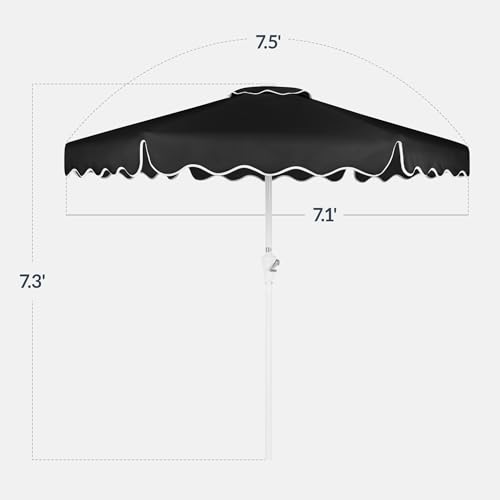 Best Choice Products 7.5ft Patio Market Umbrella with Wavy Trim, UV-Fade-Resistant 210g Canopy, Crank & Tilt, Wind Vent, Heavy-Duty Frame - Black