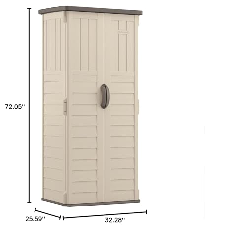 Suncast Vertical Outdoor Storage Shed with All-Weather Construction, Vanilla