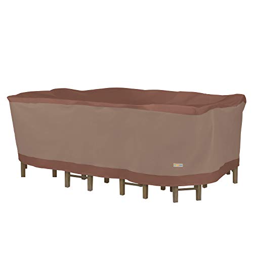 DUCKCOVERS Ultimate Waterproof Rectangular/Oval Patio Table with Chairs Cover, 107 Inch