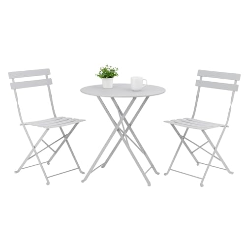 SAYA KIJI Indoor/Outdoor 3-Piece Foldable Bistro Set, Folding Outdoor Patio Furniture Sets, 2 Chairs and 1 Table, Weather-Resistant Outdoor/Indoor Conversation Set for Patio, Yellow, White, US001