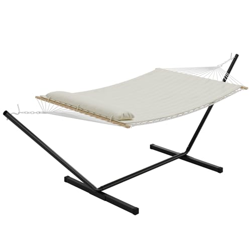 Garvee 2 Person Portable Double Hammock for Outdoor with Pillow, Heavy Duty Portable Hammock with Adjustable Steel Stand for Patio, Garden, Beach, Backyard