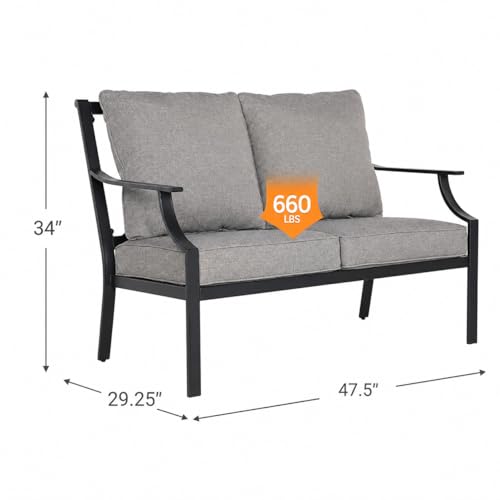 Grand patio Outdoor Loveseat Sofa, All-Weather Metal Frame 2-Person Loveseat Bench for Patio, Backyard, Balcony and Deck with Soft Cushions (Gray)