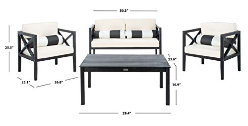 Safavieh Outdoor Nunzio Black and Beige 4-Piece Patio Set (Pillows Included)