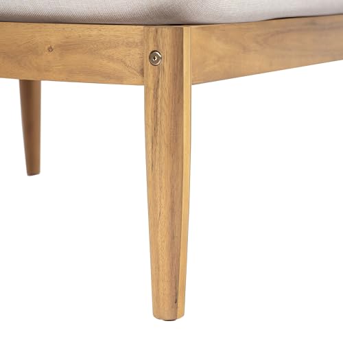 Christopher Knight Home Terassi Indoor/Outdoor Ottoman with Cushion, Acacia Wood Patio Ottoman, Outdoor Foot Stool for Patio Furniture Set, Versatile Stools for Balcony/Garden/Porch, Beige+Light Teak