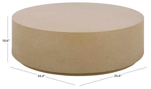 SAFAVIEH Outdoor - Tina Round Coffee Table - Beige - Fully Assembled - Weather Resistant - Ideal for Deck, Patio, Backyard, 35.4" W x 35.4" D x 10.6" H (PAT6210B)