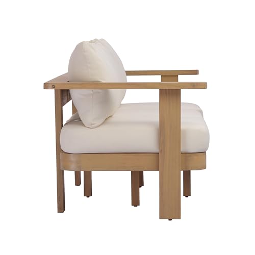 Christopher Knight Home Zunzi 8-Seater Patio Furniture Set with Removable Cushion, 5 Piece Outdoor Acacia Wood Conversation Set, Wooden Outdoor Sectional Sofa Set with Coffee Table, Cream+Light Teak