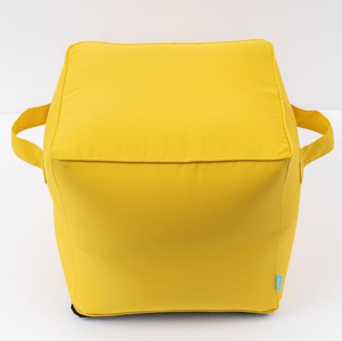 QILLOWAY Inflatable Outdoor Ottoman for Patio, Water Resistant Pouf Cube 16", Inflatable Foot Rest, Outdoor Footstool for Poolside, Garden,Camping, Yellow