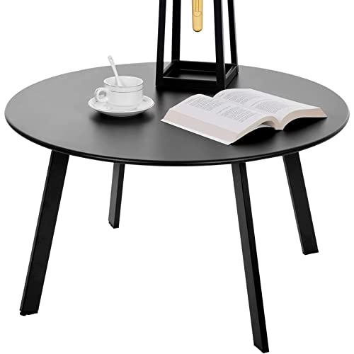 Meluvici Outdoor Side Table, Outdoor/Indoor Metal Steel Patio Coffee Table, Round Weather Resistant Anti-Rust (Black)