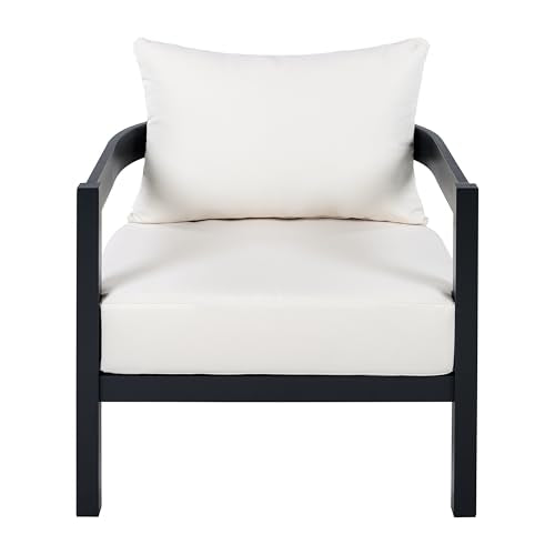 Christopher Knight Home Lula Aluminum Lounge Chair Outdoor Set of 2 with Removable Cushion, Metal Frame Patio Accent Chair, Patio Garden Comfy Reading Chair, Beige+Black