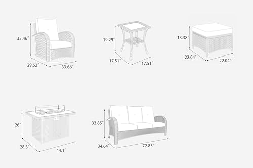 LayinSun 10 Pieces Outdoor Patio Furniture Set with Fire Pit Table, Rattan Wicker Sectional Swivel Rocker Chairs Sets