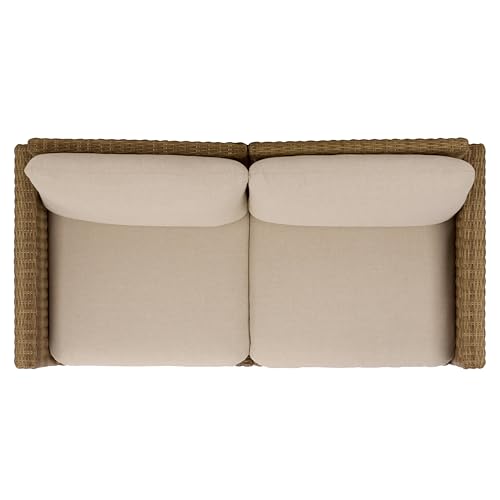 SAFAVIEH Outdoor Patio Furniture Collection – Emma Natural Rattan & Taupe Cushion Sofa, Modern Outdoor Seating (PAT7564A)