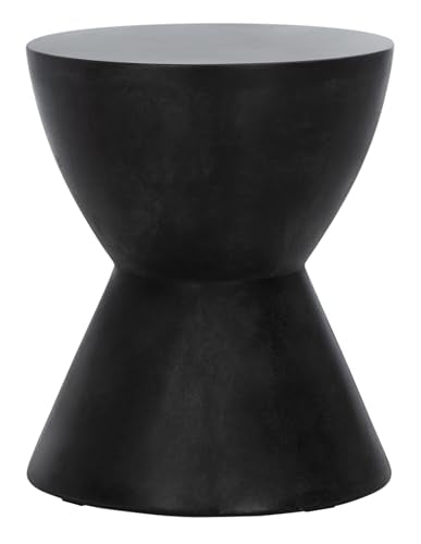 SAFAVIEH Outdoor - Athena Accent Stool - Black Concrete - Sculptural Drum Design - Ideal for Living Room, Patio, Deck, Sunroom, 14.9" W x 14.9" D x 17.7" H (VNN1011C)