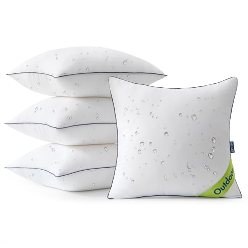MIULEE 18x18 Outdoor Pillows, Pack of 4 Water Resistant Waterproof Pillow Inserts Decorative Stuffer for Sofa Couch Patio and Garden