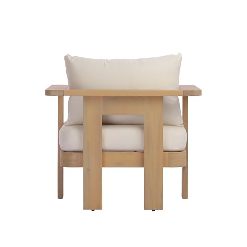 Christopher Knight Home Zunzi 8-Seater Patio Furniture Set with Removable Cushion, 5 Piece Outdoor Acacia Wood Conversation Set, Wooden Outdoor Sectional Sofa Set with Coffee Table, Cream+Light Teak