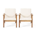 Christopher Knight Home Carlos Outdoor Acacia Wood Club Chairs with Cushions (Set of 2), Brown Patina Finish, Cream