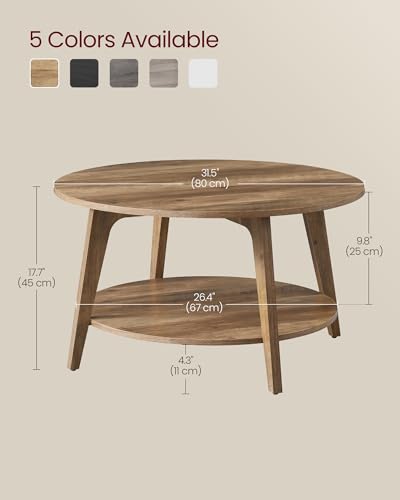 VASAGLE MAEZO Collection - Round Coffee Table, 2-Tier Center Table with Storage, Tapered Legs, Curved Transitions, 31.5 Dia. x 17.7 H Inches, Easy Assembly, for Living Room, Honey Brown ULCT243K41