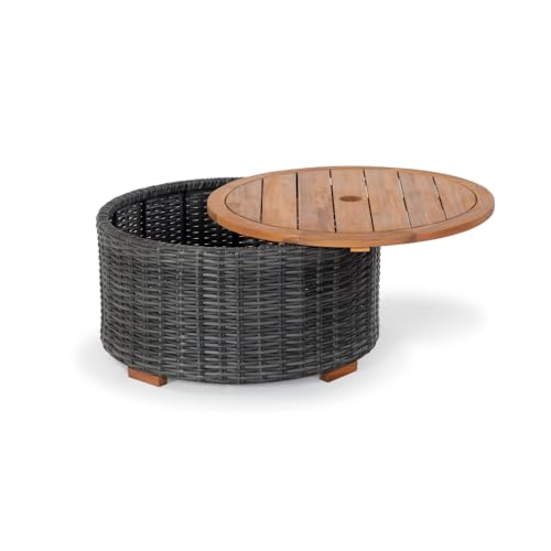 SAFAVIEH Couture Collection Anguilla Dark Grey Faux Wicker Indoor/Outdoor Storage Coffee Table (Fully Assembled)