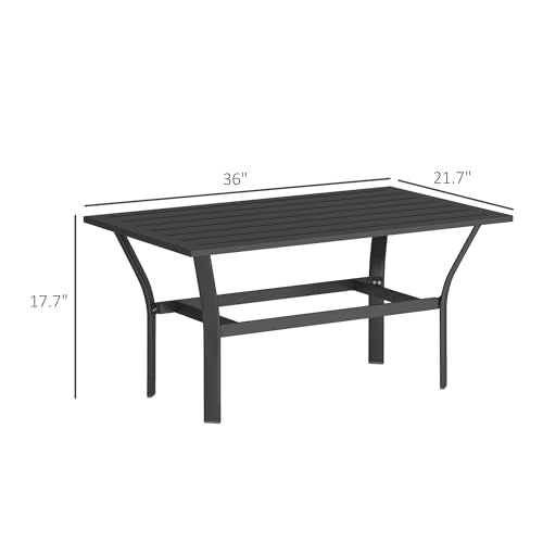 Outsunny Outdoor Coffee Table, All-Weather Rectangle Metal Patio Coffee Table with Slatted Tabletop for Outside, Patio, Garden, Balcony, Backyard, Black