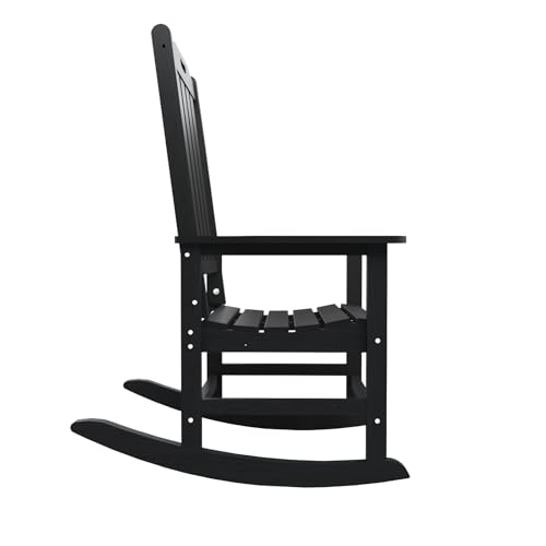 THOEOE Oversized Rocking Chair, Outdoor Rocking Chair for Adults, All Weather Resistant Porch Rocker for Lawn Garden, Black