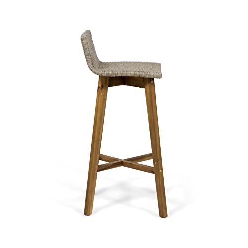 Christopher Knight Home La Brea Outdoor Acacia Wood and Wicker Barstools (Set of 4), Light Brown and Teak