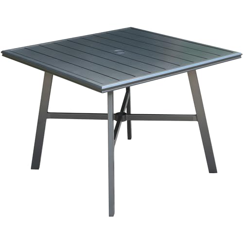 Hanover Cortino 5-Piece All-Weather Outdoor Commercial Grade Aluminum Dining Set, 4 Slat Back Chairs and 38" Slat Table