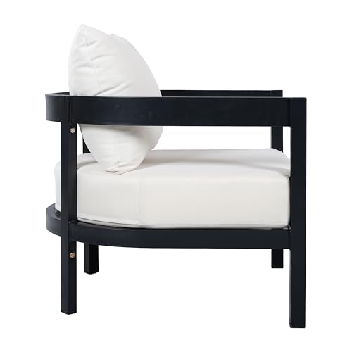 Christopher Knight Home Lula Aluminum Lounge Chair Outdoor Set of 2 with Removable Cushion, Metal Frame Patio Accent Chair, Patio Garden Comfy Reading Chair, Beige+Black