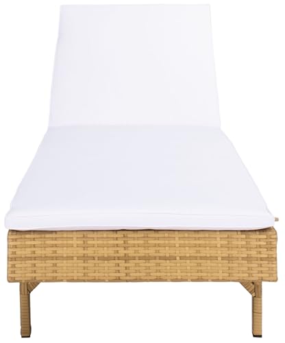 SAFAVIEH Outdoor - Cam Chaise Lounge Chair - Brown & White - Faux Wicker Rattan & Steel Frame with Cushion - Modern Adjustable Design - Ideal for Patio, Deck, Poolside, Backyard (PAT7501D)