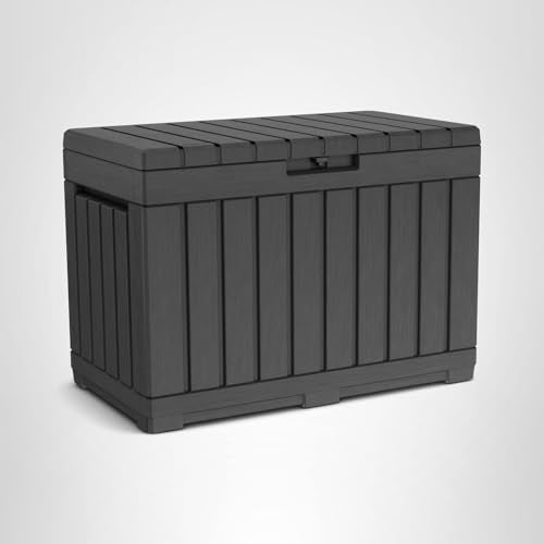 Keter Kentwood 50 Gallon Resin Deck Box-Organization and Storage for Patio Cushions, Throw Pillows and Garden Tools, Dark Grey