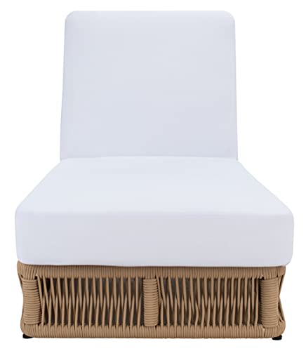 SAFAVIEH Outdoor - Gillian Chaise Lounge Chair - Tan & White - Steel and Woven Rope - Adjustable 5-Position Backrest - Ideal for Patio, Deck, Poolside, Backyard (PAT7527A)