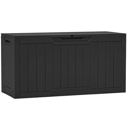 YITAHOME 80 Gallon Resin Deck Box, Outdoor Lockable Storage Box for Patio Furniture, Waterproof Patio Deck Box for Cushions, Pool Supplies, Sports Equipment and Garden Tools, Black